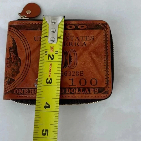 Vintage Mens 100 Dollar Bill Leather Bifold Wallet Brown Size 5"x3.5" - Picture 3 of 10
